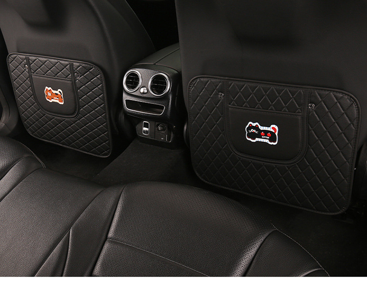 Quilted Embroidered Two-Color Cat Car Seat Back Anti-Kick Pad Car Seat Back Anti-Fouling Pad Anti-Dirty Pad with Storage Bag