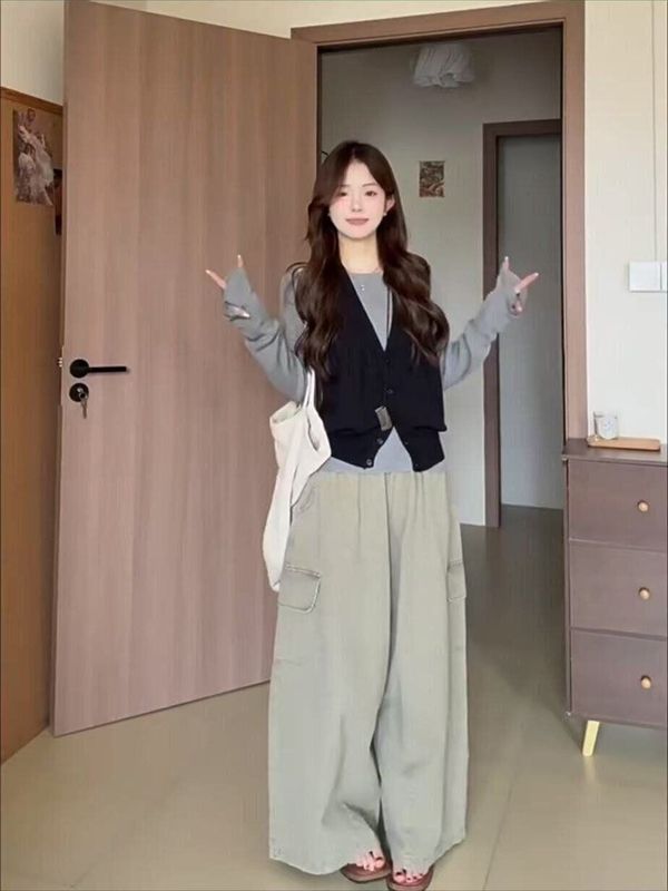 孕妇装2025春秋新款韩系洋气假两件上衣搭配轻熟时尚阔腿裤两件套|undefined