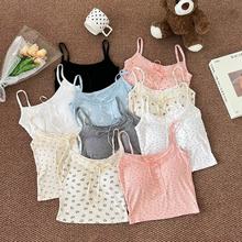 H342#甜美蝴蝶结蕾丝碎花吊带背心女2024夏季修身内搭辣妹短款上