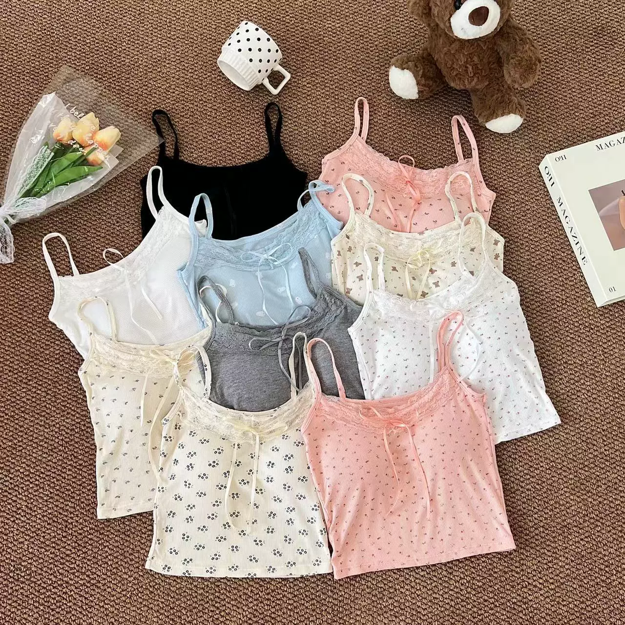 H342 # Сладкий бант кружева цветочный камзол жилет женский 2024 летняя стройная пряность