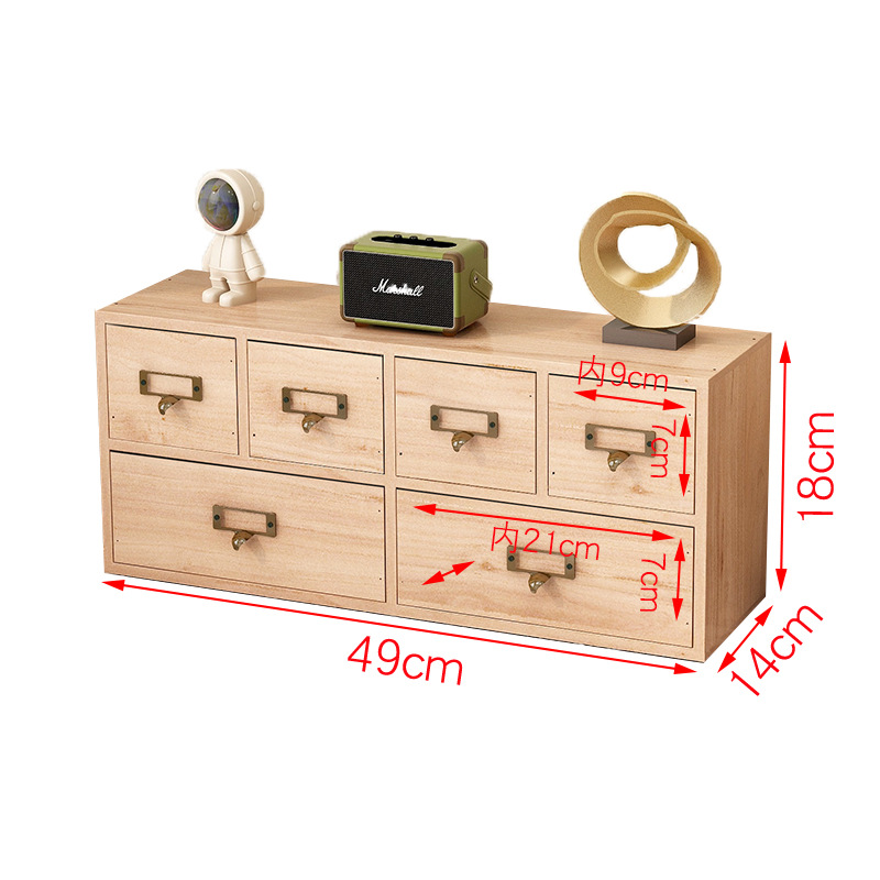 Caja de almacenamiento de té de cajón de madera vintage caja de joyería de escritorio caja de organización de joyería multi-capa rectangular pequeño gabinete