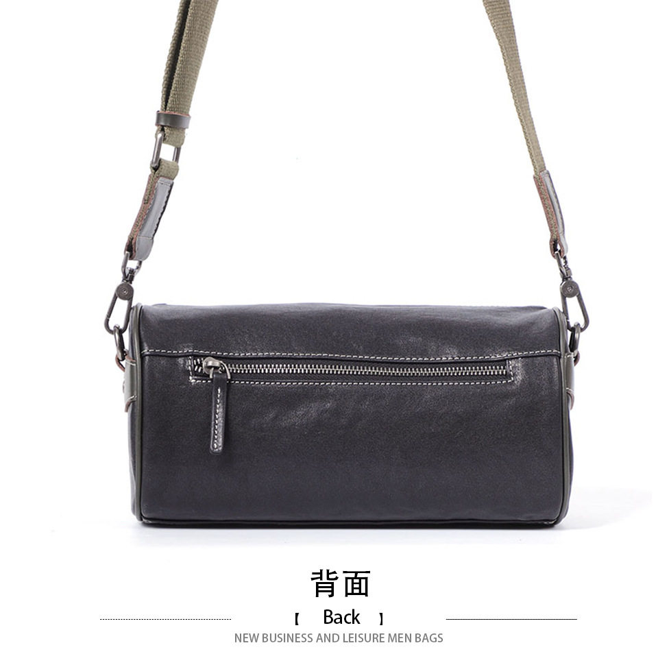 Túi đeo chéo nam da bò thật thuộc da thực vật, túi nhỏ đeo vai cá tính 29×11×17 cm — Dây đeo vai màu đen, Dây đeo vai đơn màu xanh lá cây, Dây đeo vai màu đen và xanh lá cây chi tiết 12