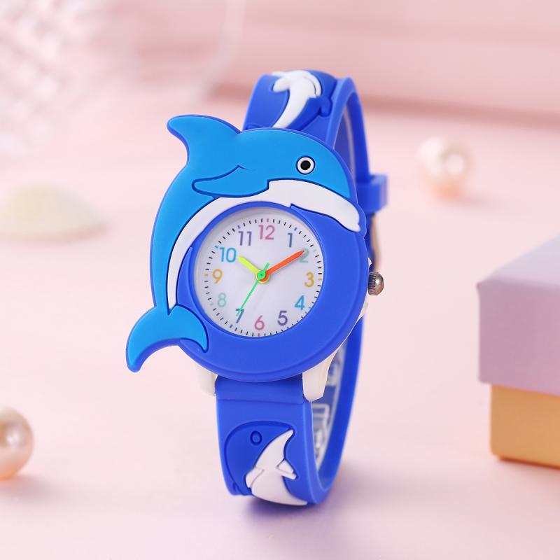Cartoon Kidsren's Table Silicone 3D Student Cute Quartz Watch Dolphin Pattern Watch