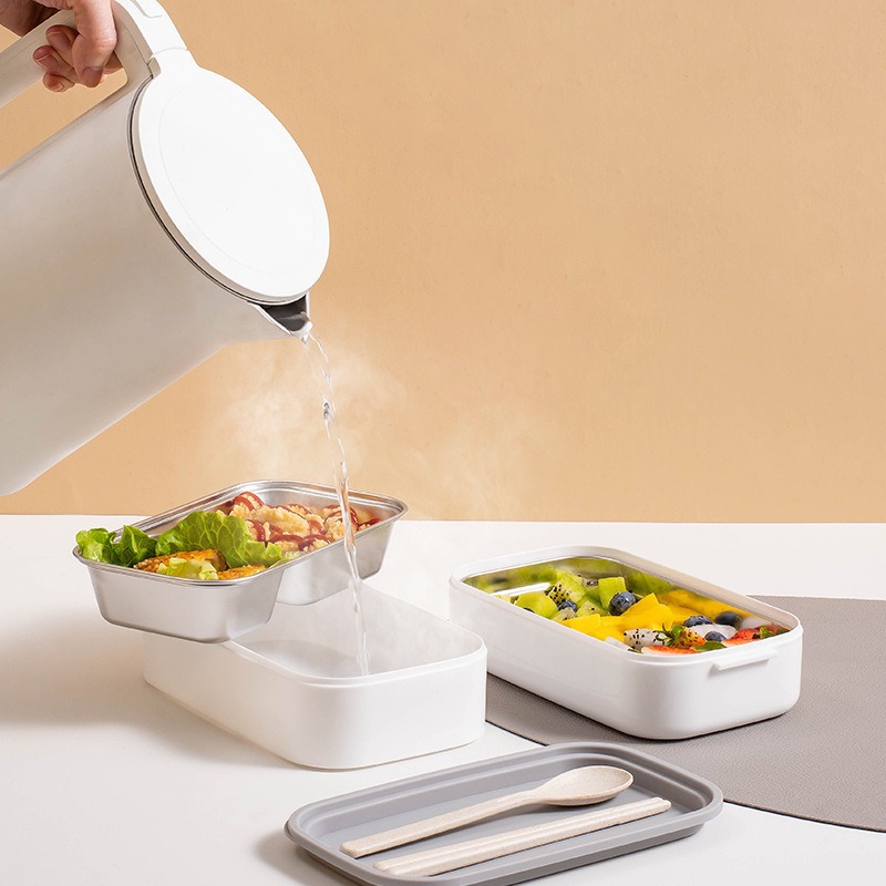Doble caja de almuerzo de acero inoxidable 304 compartimiento de grado alimenticio caja de almuerzo macho estudiante empleado de oficina lonchera