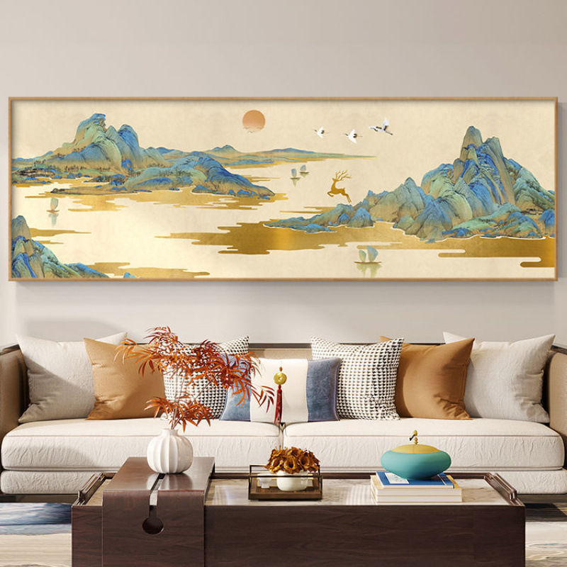 沙发办公室中式图新装饰画背景墙壁画客厅书房山水画千里挂画江山|undefined