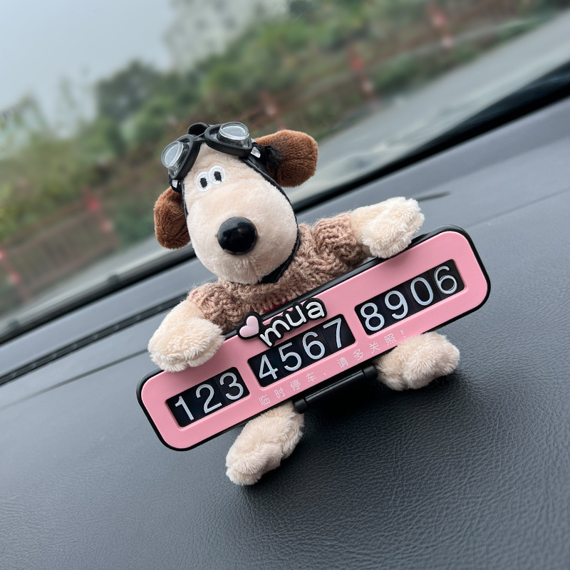 Número de estacionamiento temporal del automóvil placa luminosa del teléfono del automóvil del automóvil del automóvil del automóvil del automóvil del perro de peluche lindo adorno del automóvil femenino
