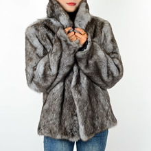 跨境热卖女款毛毛外套真兔毛皮草外套秋冬新款男外套大衣欧美外贸