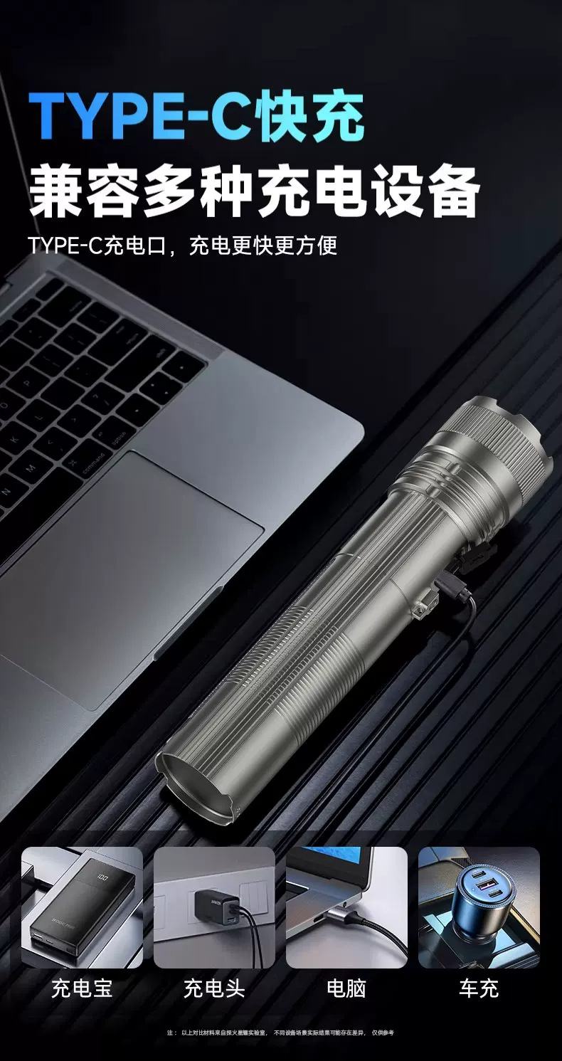 New Silver Dragon Ultra-Bright Flashlight Outdoor Aluminum Alloy Four-Light Source Long-Lasting Battery with Side Light and Smart Power Display