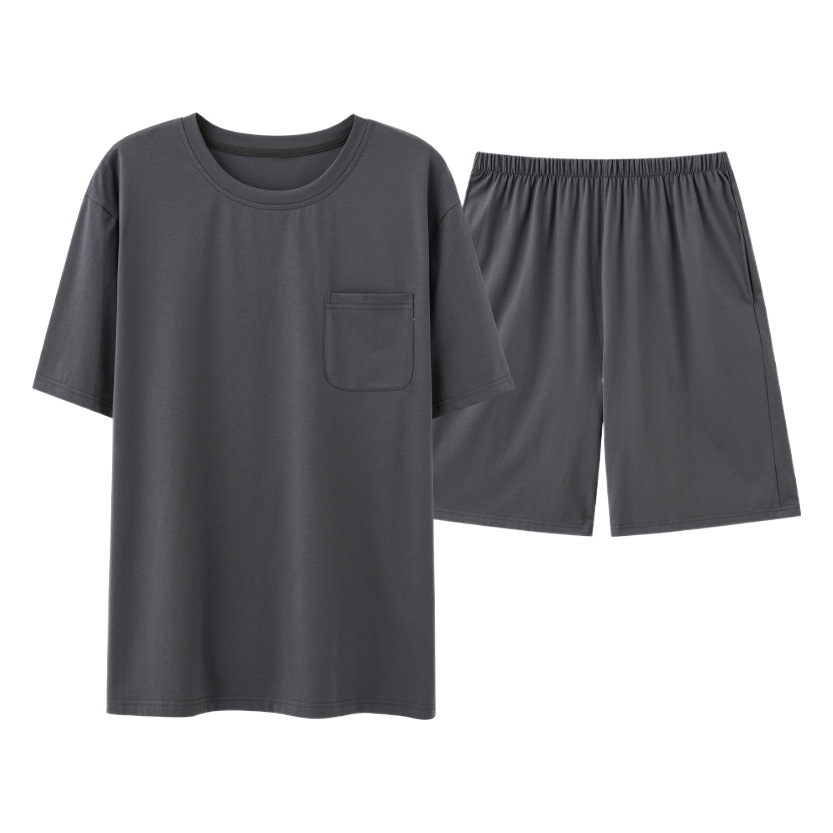 【超柔らかい】夏のモーダルコットンパジャマ男性半袖の薄いタイプの男性の家の服の純色のスーツ