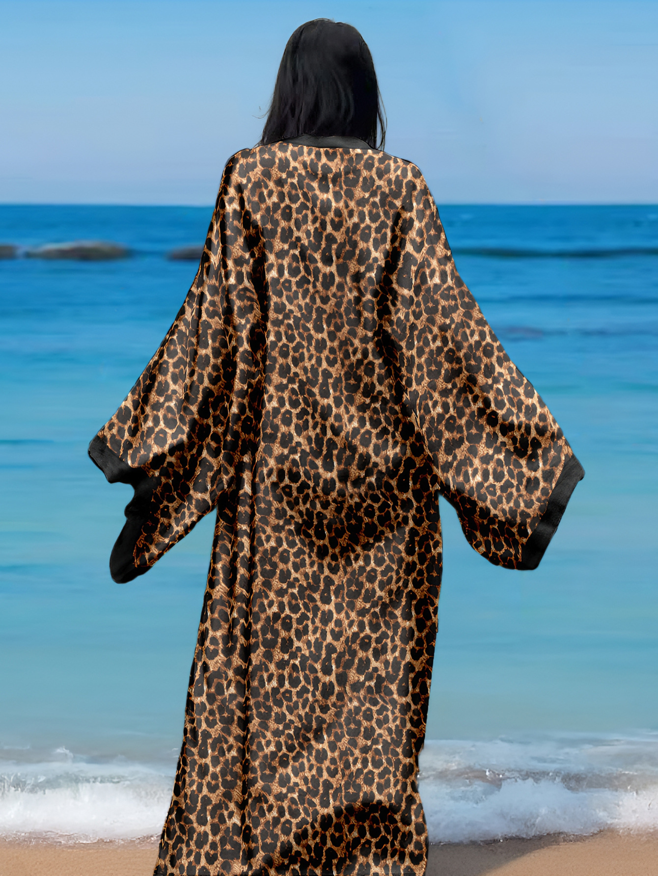 Blusa de playa de estilo explosivo transfronterizo Camiseta de punto de protección solar de vacaciones con estampado de rayón Bikini Blusa exterior Traje de baño Mujer 1D139