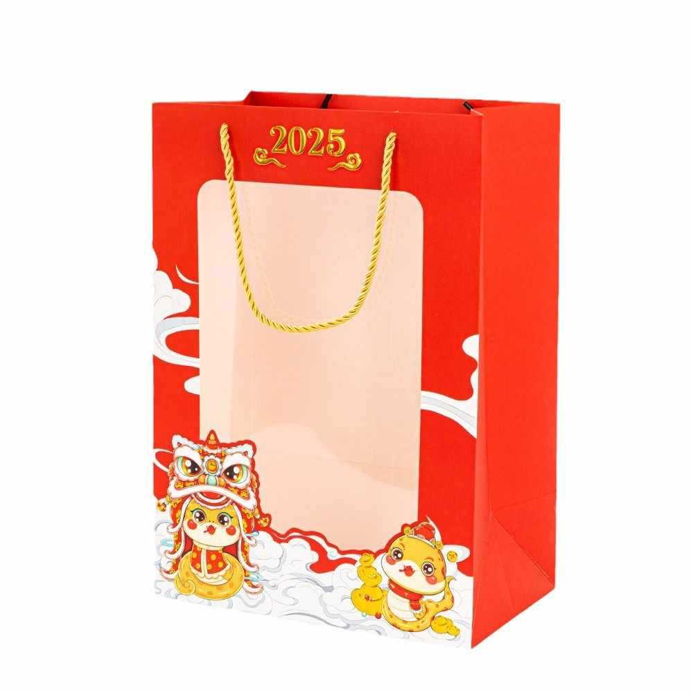 Bolsa de regalo de ventana de la serpiente, bolsas de mano, bolsas de embalaje, regalo de Año Nuevo, Festival de Primavera, rojo, 2025 nuevo, de alta calidad