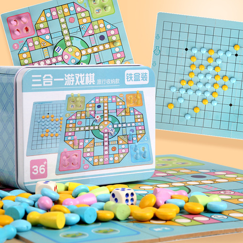 Children's wooden table game multi-functional chess jump chess flying chess five chess parent-child interactive game board intelligence early education toy