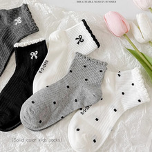 女童袜子春夏季薄款网眼中筒袜儿童韩系ins蝴蝶结波点公主棉袜夏