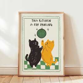 欢迎来到浴室猫绘画海报黑白趣味画布图片印刷品可爱黑猫墙面装饰