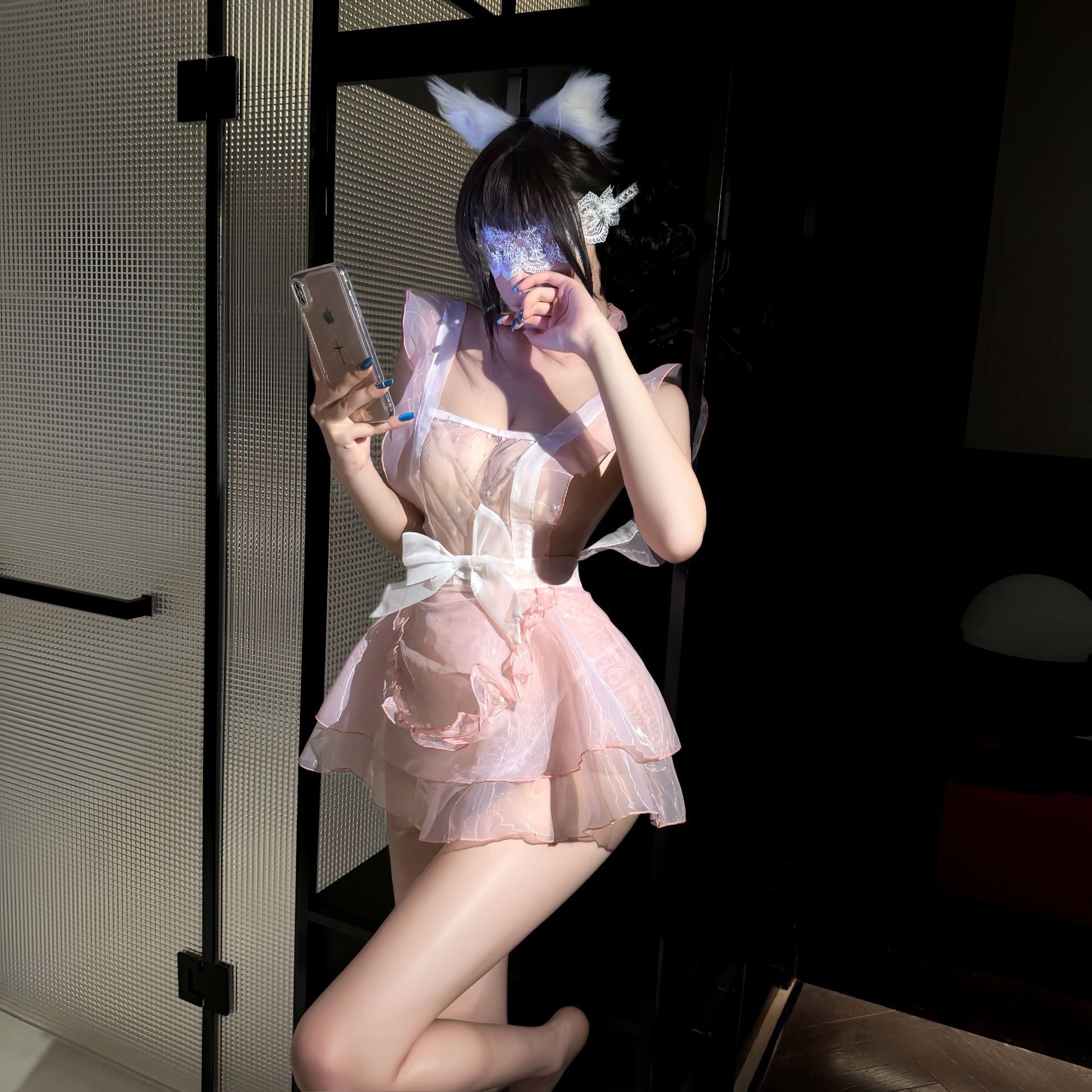 Sweetheart Nai Fu See-Through Mesh Maid Dress with Blue Blindfold — detail image 3