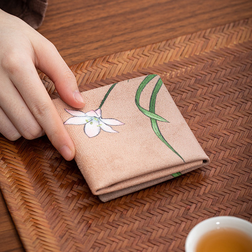 Chinese suede small tea towel, absorbent printed small square towel, Zen pot towel, simple tea table rag, tea ceremony accessories