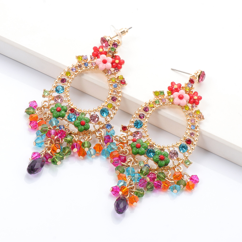 Mode Strass Longues Boucles D&#39;oreilles En Alliage Bohème Sculpté En Gros display picture 1