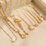 欧美热销不锈钢18k镀金多款珍珠皓石吊坠轻奢百搭项链女几何饰品