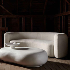 意式極簡侘寂奶油風弧形沙發北歐輕奢羊羔絨客廳工作室休閒大沙發