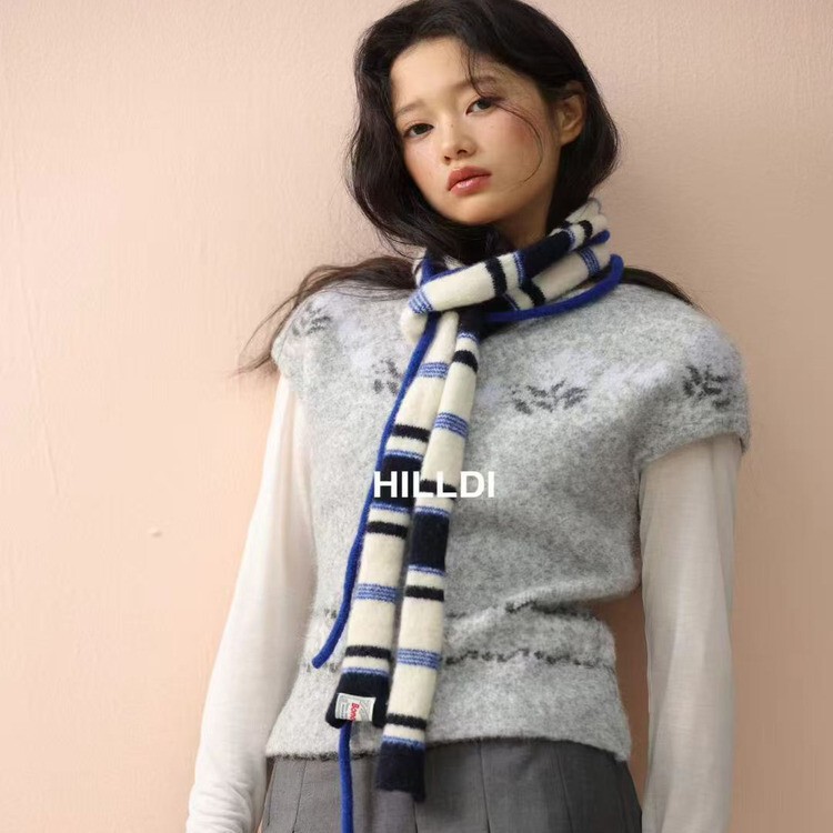 韩系小众设计条纹细窄长围巾女秋冬季时髦百搭保暖装饰护颈围脖潮|undefined