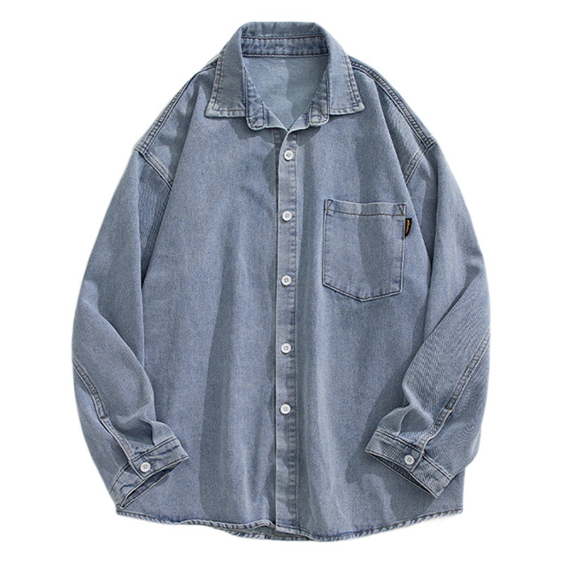 Hanlu 日本のメンズ春デニム長袖シャツメンズルーズベーシック多用途カジュアルウォッシュシャツジャケット