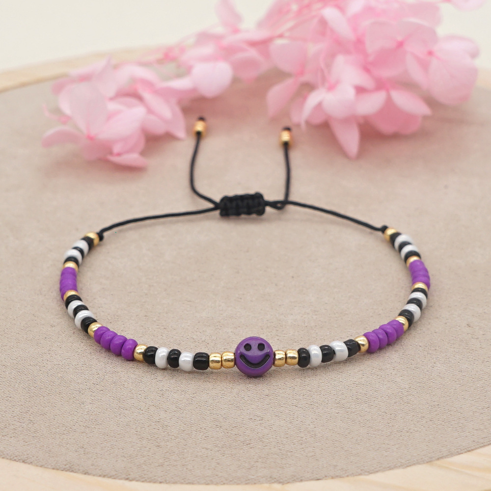 Holiday Occasion 1 Piece Bohemian Multicolor Smile Face Beaded Glass Rope Tassel Women's Bracelets