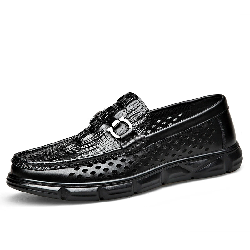 Новые мужские обувь в форме полых крокодилов повседневные туфли на slip-on из мягкой кожи с мягкой подошвой слой подошвы из кожи бобовых мужские стильные