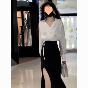 Internet Celebrity Simple Two-Piece Skirt for Women 2025 Spring and Autum New Style Light and Mature Style Slimming Look Sun Protection Shirt + Half Skirt