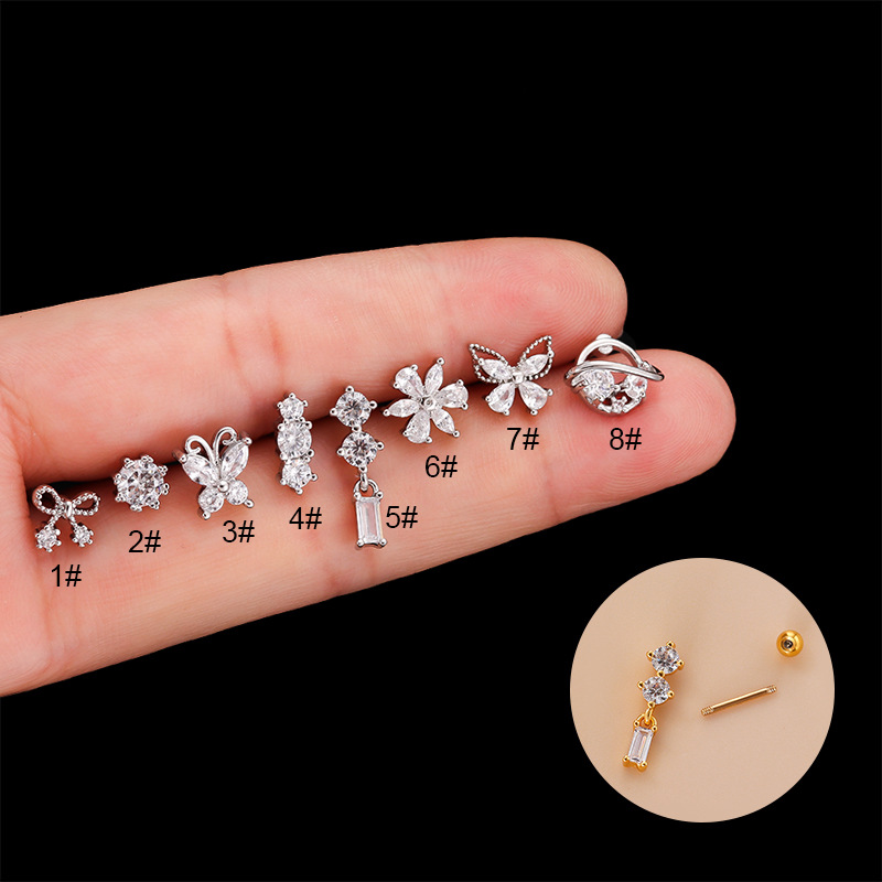 Daily Occasion 1 Piece 316L Stainless Steel Copper Zircon Ear Cartilage Rings & Studs Butterfly Waterproof Non Tarnish Surgical Steel Women'S