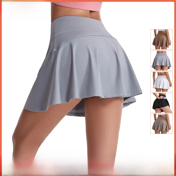 Cross-Border Sports Pleated Short Skirt for Women, Summer Nylon Anti-Exposure Yoga Skirt, Training Fitness Tennis Skirt Pants