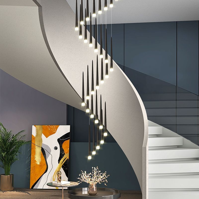 Apartamento escalera dúplex gran edificio medio libre loft hueco escalera larga lámpara de escalera dúplex creativo edificio villa en el edificio