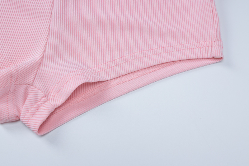 European And American Women's Sexy Low-Cut V-Neck Tight-Fitting Long-Sleeve Top Fashion Sports Style Ultra-Short Pants_ecoleips.com