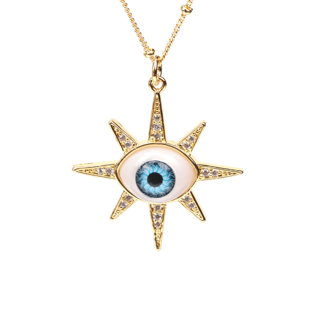 Micro diamond devilu0027s eye resin pendant copper necklace wholesale Nihaojewelry