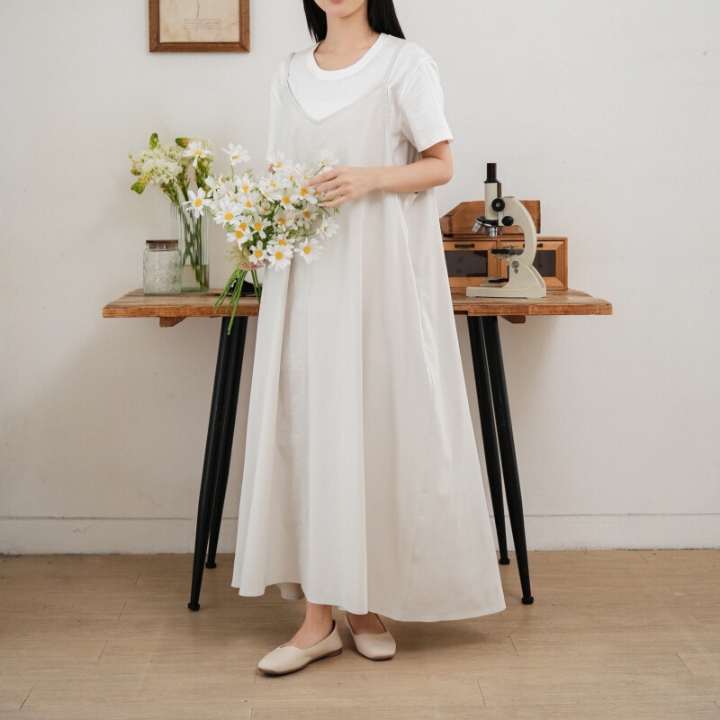 Cross-Border Rakuten Instagram Hot-Selling Apron-Style Loose Slimming Pet-Themed Japanese-Style V-Neck Dress with Large Hem A-Line Skirt for Women