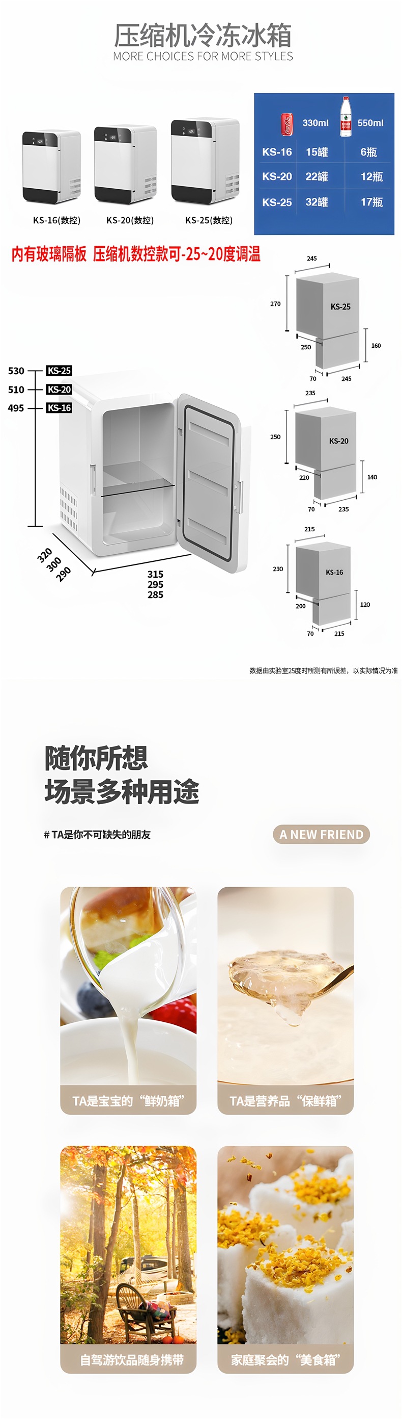 Amoi Car-Mounted Mini Refrigerator for Car and Home Use, Small Refrigerator and Freezer for Cosmetics, Breast Milk, Student Dormitory, Single-Person Use