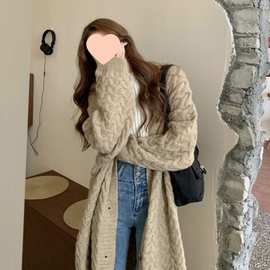 中长款毛衣厚款外套女装秋冬季新款复古港味宽松慵懒风针织开衫