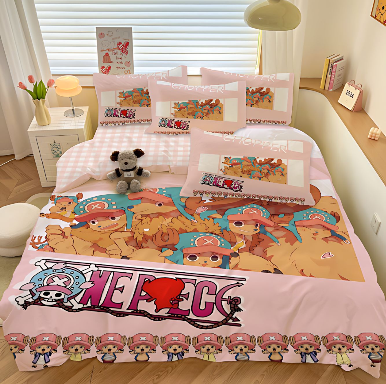 TEMU / JIT Amazon One Piece serie transfronteriza impresa digital 3D edredón kit de ropa de cama