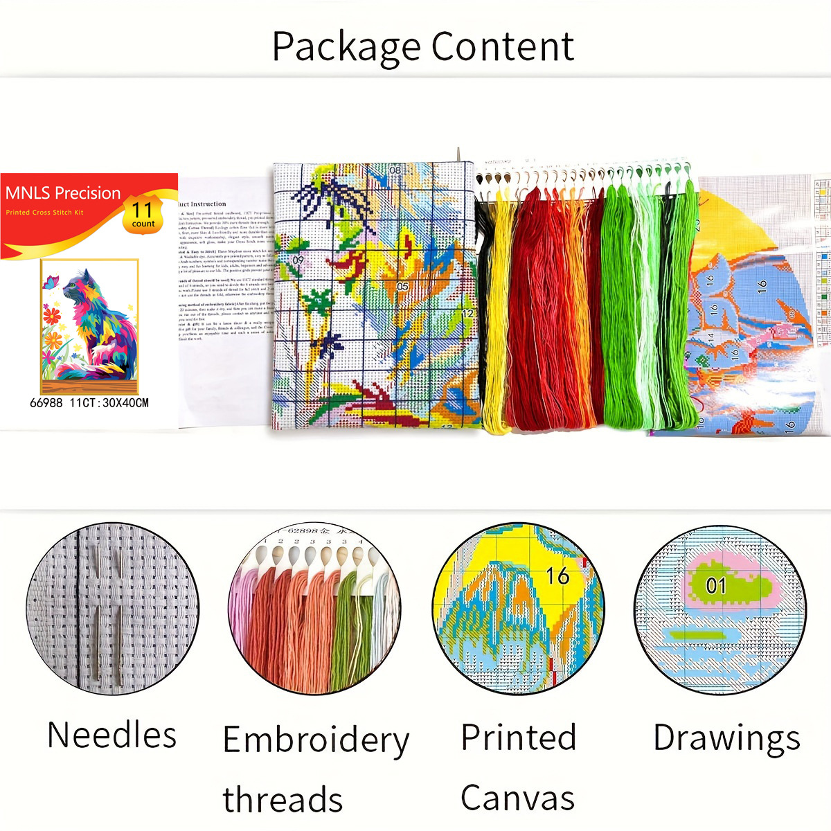 Artículos de venta al por mayor del fabricante para comercio exterior transfronterizo: Kit de bordado DIY de punto de cruz con diseños de mariposa, flor, gato y animales adorables. image 5