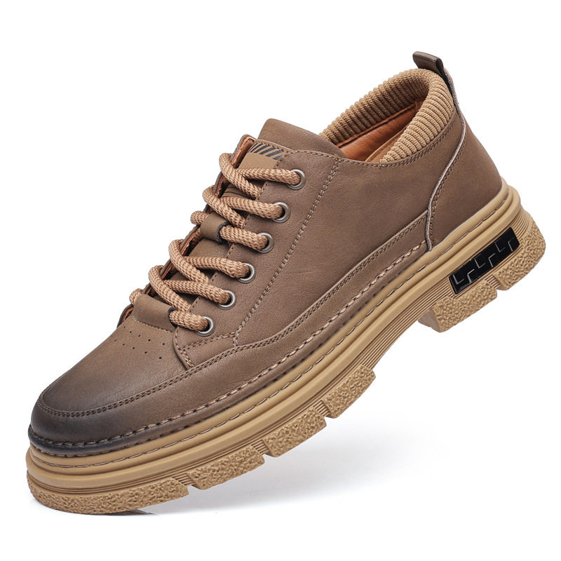 Giày da nam đế dày phong cách retro, mũi tròn, thủ công, đa năng — PZ6665 Kaki, PZ6665 màu đen