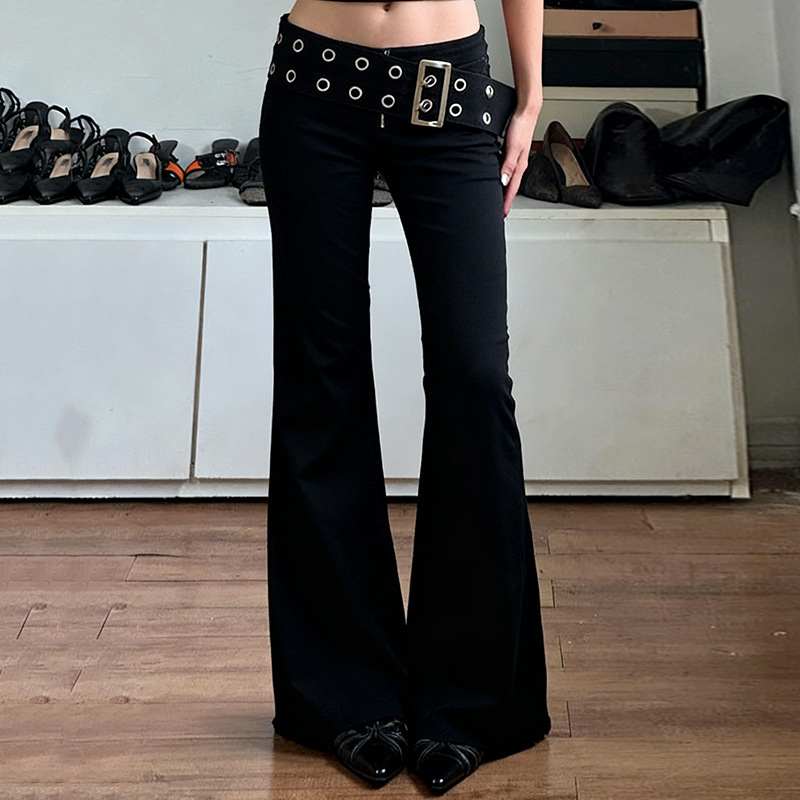 Street Dark Style Millennium Hottie Metal Embellished Flared Jeans American Rock Slim Fit Long Pants