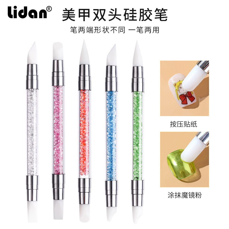 Double-Ended Manicure Silicone Pen Sticker Press Stick Multi-Functional Magic Mirror Powder Application Carving Embossed Clay Tool