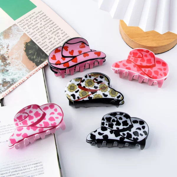 Hat with Small Heart, Sunflower, and Cow Print Patterns, November New Product, Imitation Acetate, Cross-Border One-Piece Design for Girls