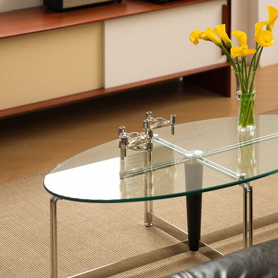 Nórdico retro mesa de té sala de estar ovalada 2023 vidrio inoxidable doméstico muy simple y moderno tipo de casa pequeña