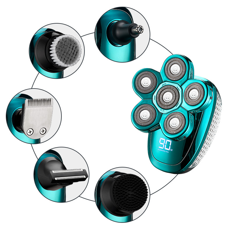 Nueva máquina de afeitar eléctrica transfronteriza seis en uno de los hombres de afeitar eléctrica hogar cuchillo de afeitar máquina de cabeza calva