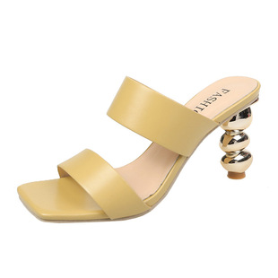 2021 Summer Fashion Electroplated Heel Sandals High Heels Women ladies shoes Alien Gourd Heel Sandals Large Size