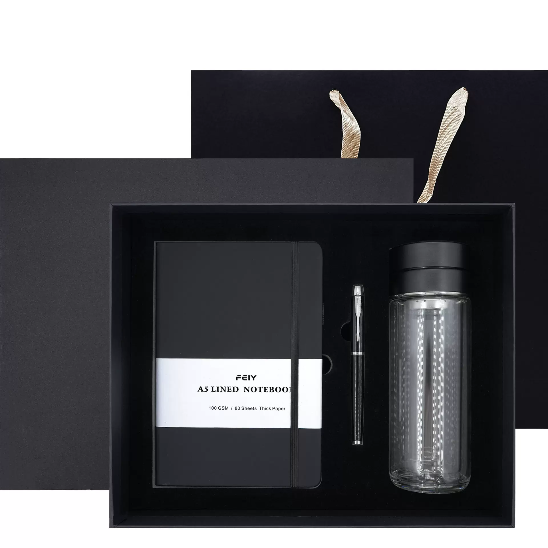 A5横线本跨境记事日记本本子高颜值玻璃杯笔记本礼盒套装定制logo