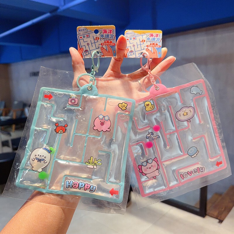 Cute New Children's Educational Gifts for Birthdays, Ocean-Themed Stress-Relief Water Bag Maze Squeeze Toy Keychain Bag Pendant