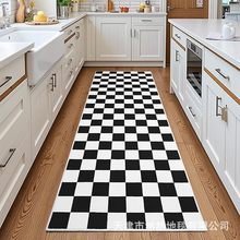亚马逊热销厨房地毯棋盘格简约高级感水晶绒防滑耐脏耐磨易打理垫