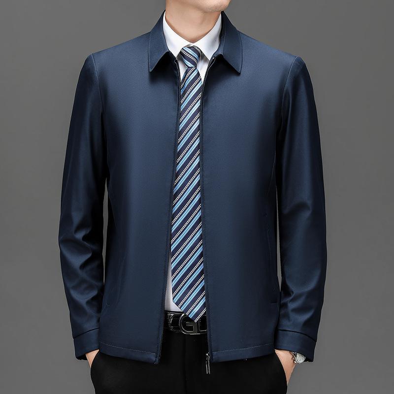 High-End Brand Men's Jacket Autumn New Casual Wrinkle-Free Middle-Aged Dad's Turn-Down Collar Jacket Commuter Style