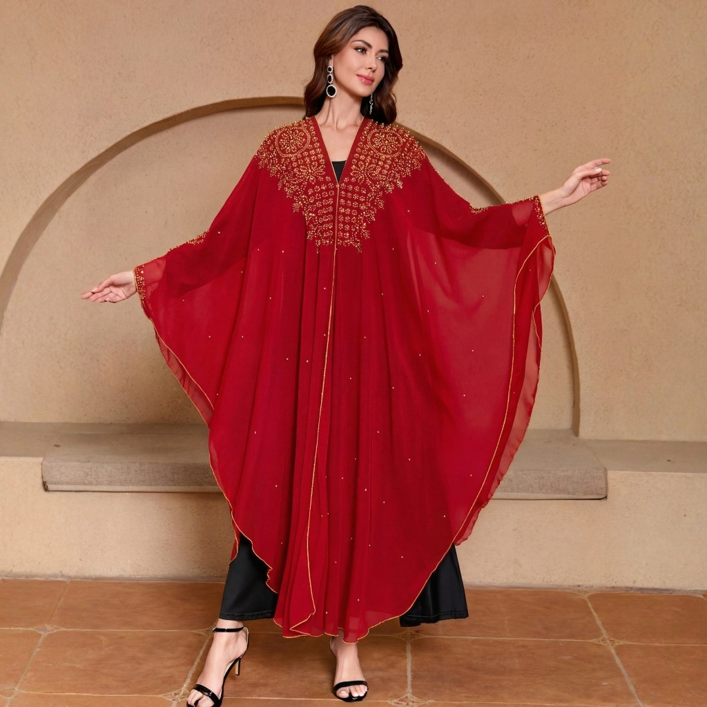 Gold Bead Chiffon Beach Sunscreen Cover-Up Swimsuit Cover-Up Bikini Cover-Up